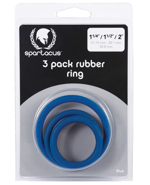 Spartacus Penis Enhancement Rubber Cock Ring Set Blue Three Sizes for Erection Support and Stamina