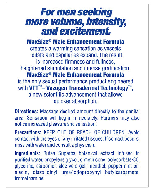 Max Size Male Enhancement Cream with Transdermal Delivery – 5 oz Tube