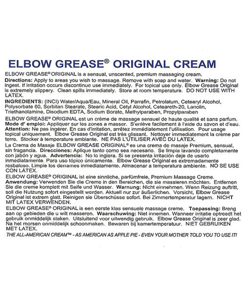 Elbow Grease Original Cream 1 oz Mineral Oil-Based Lubricant
