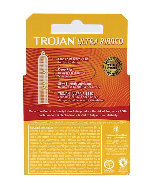 Trojan Ultra Ribbed Condoms with Deeper Stimulation - 3 Pack