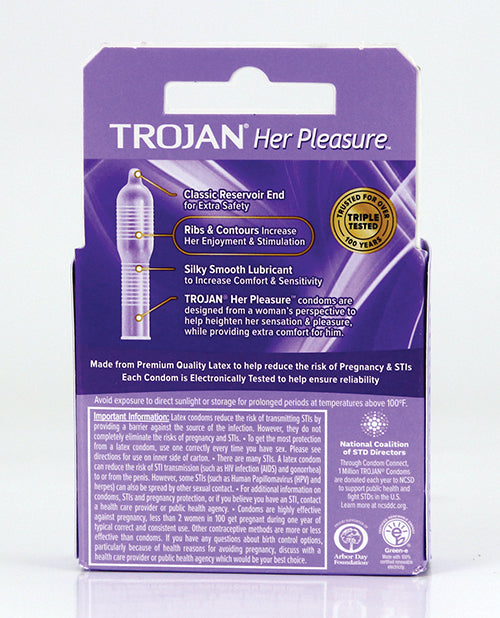 Trojan Her Pleasure Condoms with Ribbed Stimulating Contour - 3 Pack