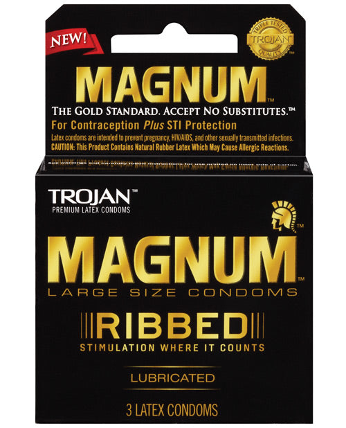 Trojan Magnum Condoms Large Size Spiral Ribbed Design Silky Lubricant for Comfort and Enhanced Stimulation