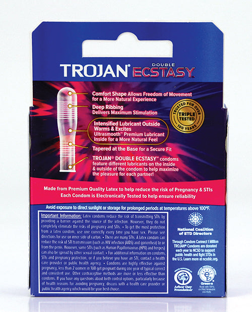 Trojan Double Ecstasy Condoms with Dual-Lubricant Design - Box of 3