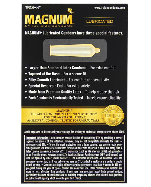 Trojan Magnum Large Size Condoms - Iconic Gold Wrapper, Box of 12