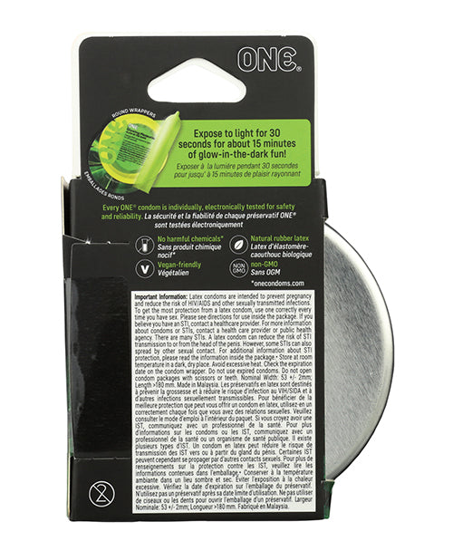 ONE Glowing Pleasures Condoms Box of 3 with Glow-in-the-Dark Design