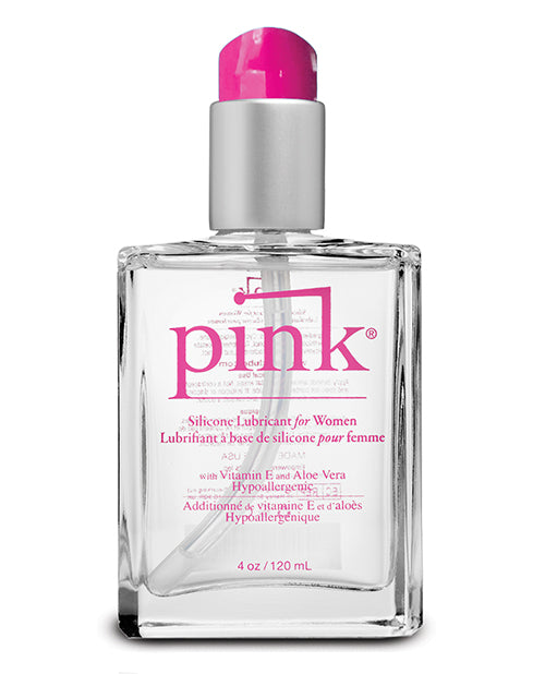 Pink Silicone Lubricant with Aloe Vera & Vitamin E – 4 oz Glass Bottle