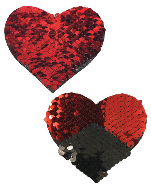 Pastease Color Changing Flip Sequin Heart Pasties - Red/Black, One Size