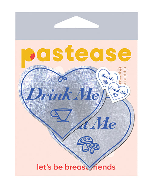 Pastease Lingerie Packaged Liquid Heart Nipple Pasties with Eat Me Drink Me design for playful and versatile coverage