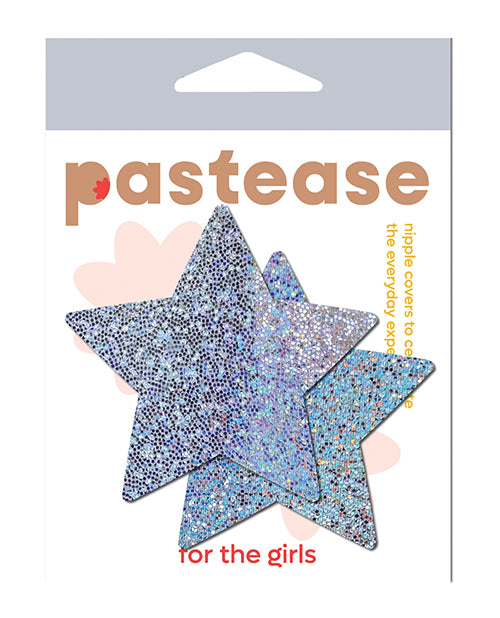 Pastease Lingerie Glitter Star Nipple Pasties Silver with Adhesive for Festival and Intimate Coverage