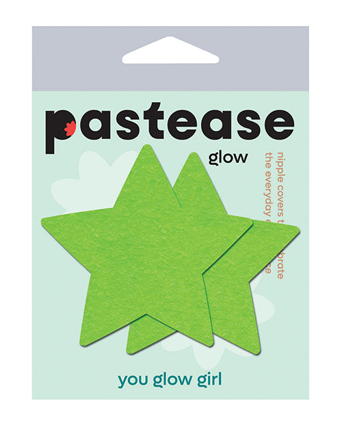 Pastease Lingerie Packaged Glow in the Dark Green Star Nipple Pasties reusable adhesive for radiant accent