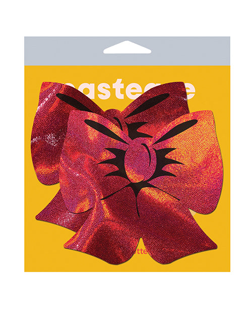 Pastease Lingerie Red Holographic Bow Breast Covers Waterproof Support Tape for Stylish Coverage
