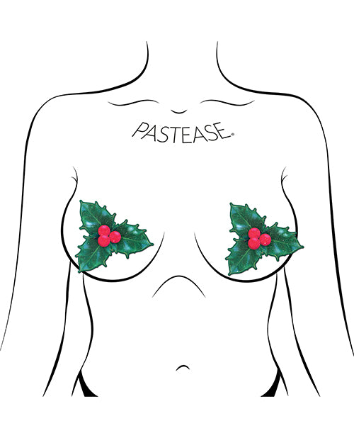 Pastease Holiday Holly Green Nipple Pasties with Festive Design