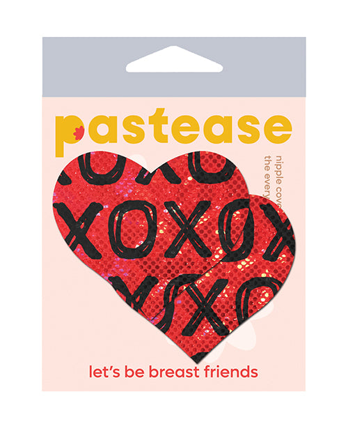 Pastease Lingerie Packaged Glitter XOXO Heart Nipple Covers in Red and Black for Flirty Lingerie Styling
