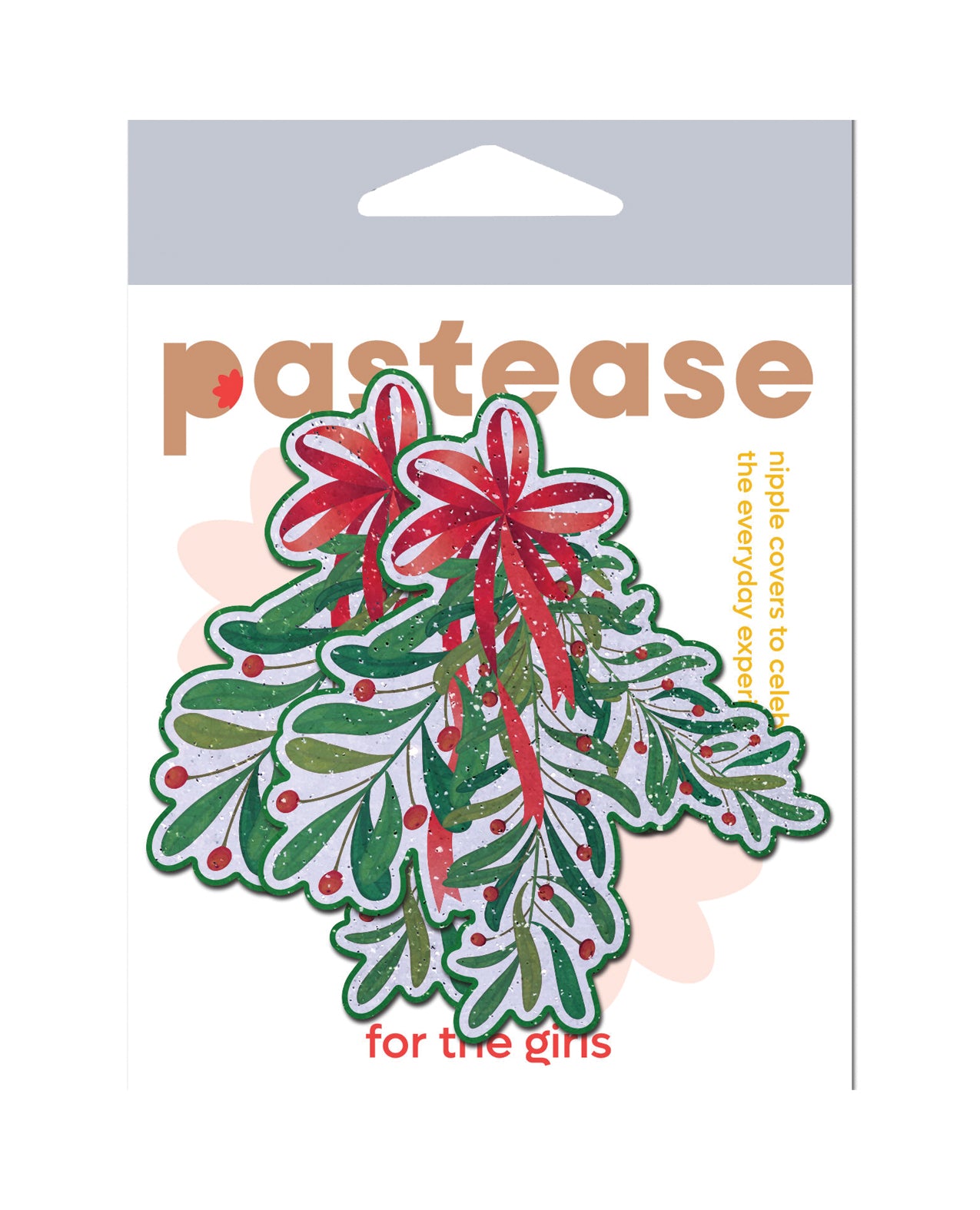 Pastease Nipple Pasties with Holiday Mistletoe Design Green Red for Festive Lingerie Accessory