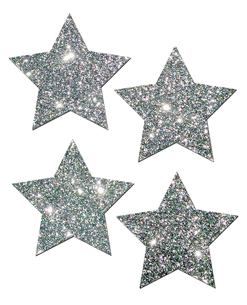 Pastease Silver Glitter Star Petite Nipple Pasties 2-Pair Pack