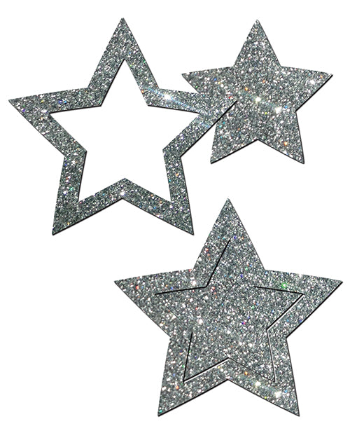 Pastease Silver Glitter Star Nipple Pasties with Self-Adhesive Backing