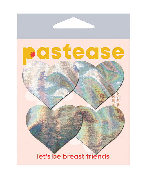 Pastease Nipple Pasties Small Holographic Heart Silver, Latex-Free Waterproof Adhesive for Lingerie & Costume Use