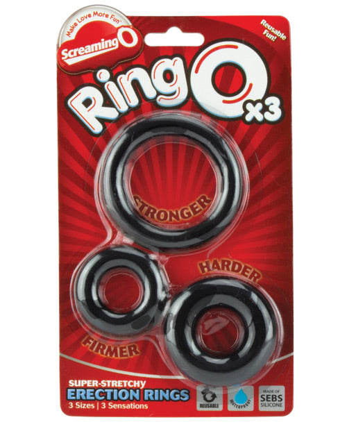 Screaming O Penis Enhancement RingO Stretchy Black Rings Reusable Design for Longer-Lasting Erections