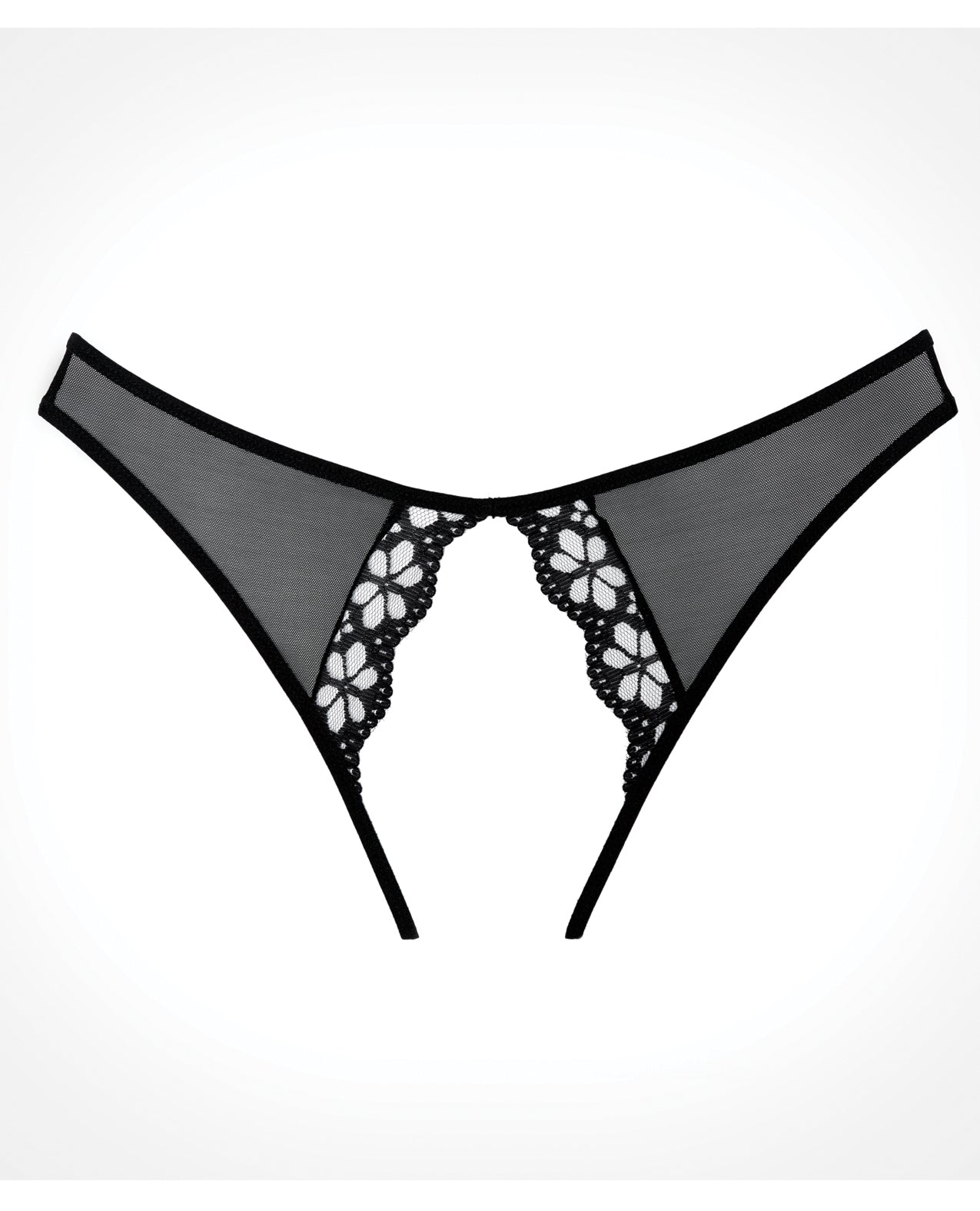 Sheer Mesh Bikini Panty with Crochet Lace and Cut-Out Straps