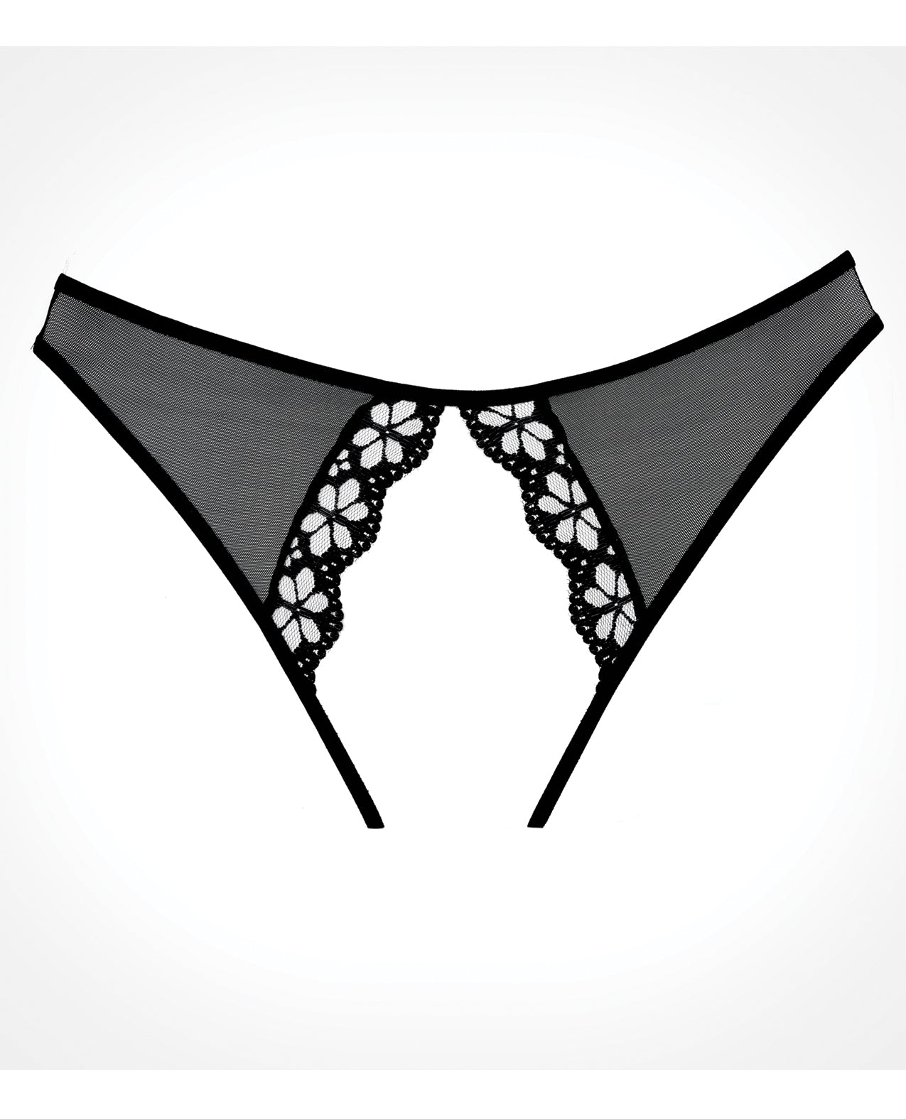 Sheer Mesh Bikini Panty with Crochet Lace and Cut-Out Straps