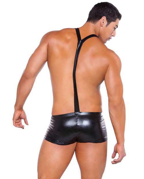 Black Wet Look Suspender Shorts with Full Back by Zeus by Allure