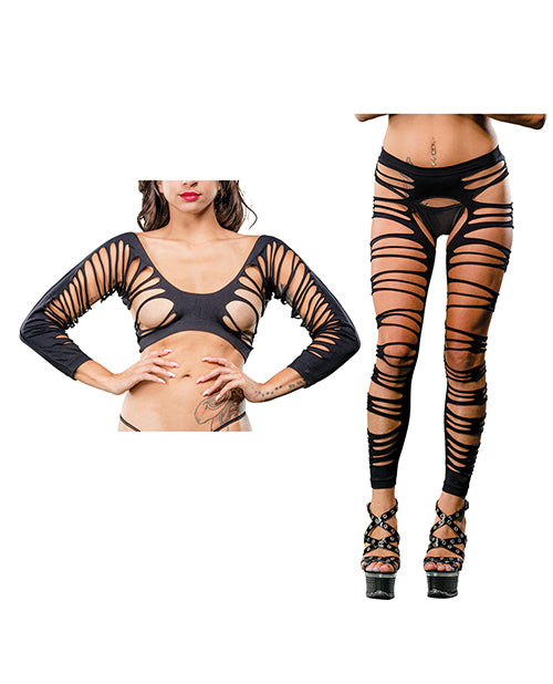Beverly Hills Naughty Girl Leggings Crotchless Side Straps Convertible Crop Top for Versatile Lingerie Styling