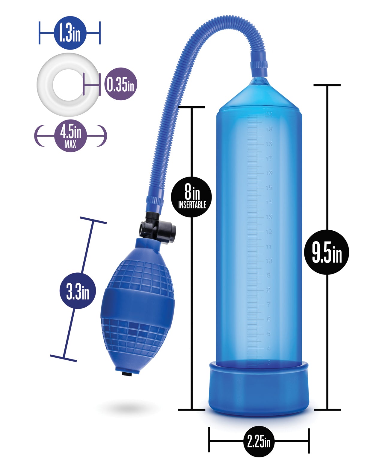 Performance VX101 Male Enhancement Pump with Medical Grade Ball Pump - Blue