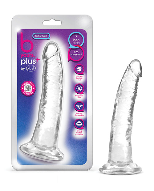 B Yours Plus Dildo Clear Realistic Curved Shaft Suction Cup Harness Compatible for G-Spot and P-Spot Stimulation