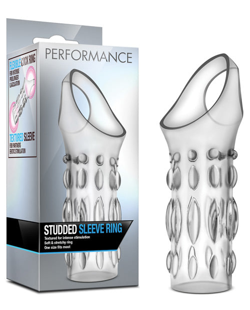 Performance penis enhancement studded sleeve ring with secure strap for heightened stimulation and comfortable fit