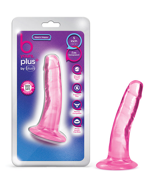 B Yours Plus Dildo transparent suction cup curved shape for harness play and G-spot stimulation