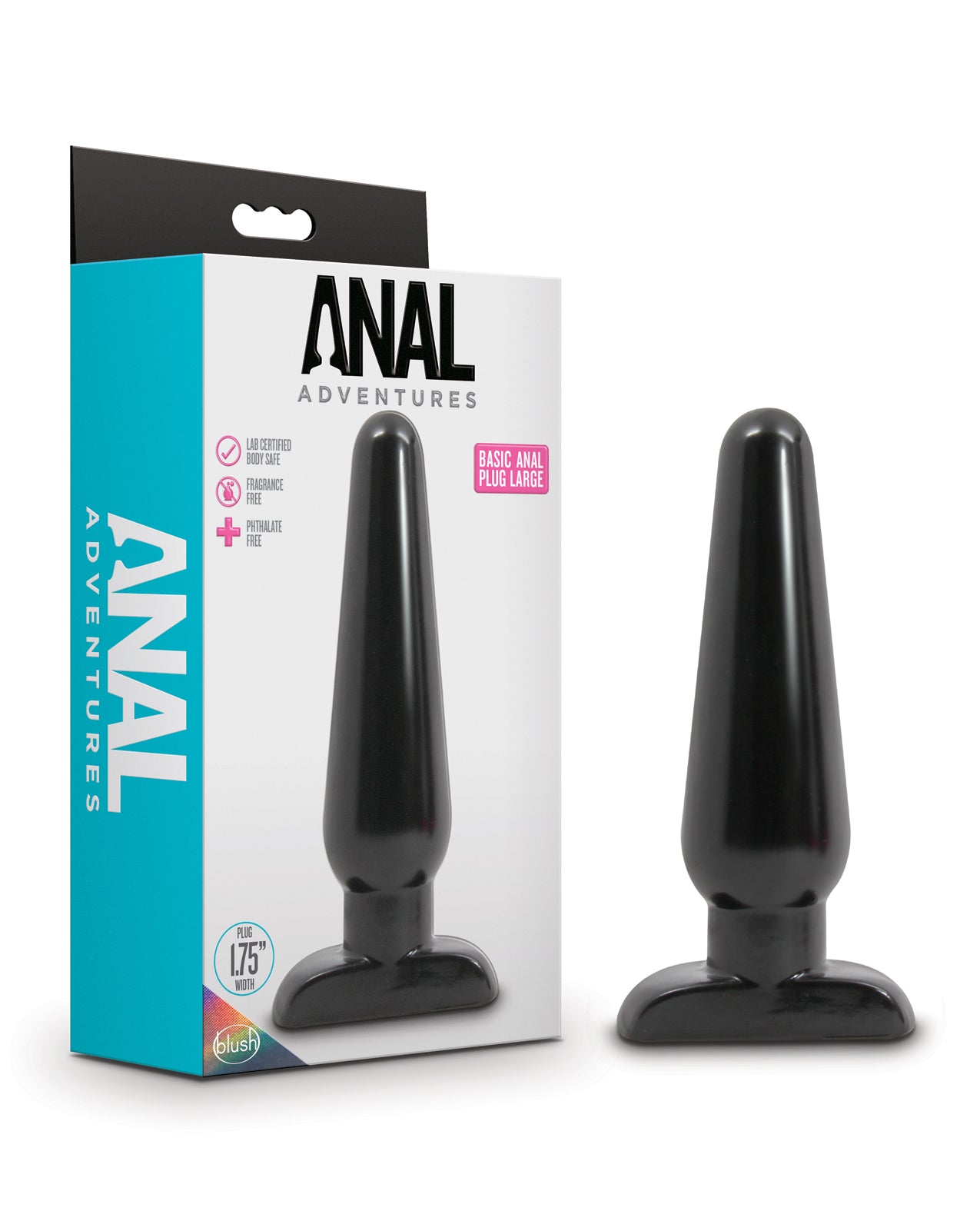 Anal Adventures Black Anal Plug with Tapered Tip and Secure Neck for Comfortable Advanced Anal Play