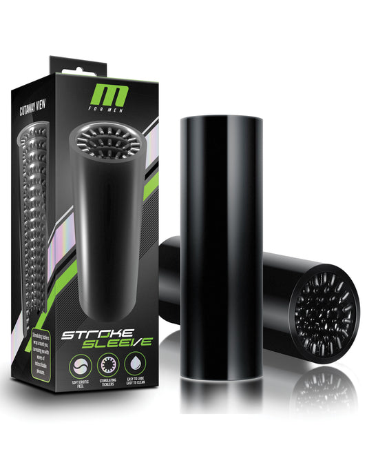 M for Men Masturbator Black Stroke Sleeve with Stimulating Ticklers and Reversible Design for Intense Sensation