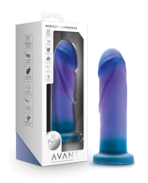 Avant Silicone Dildo Blue and Purple Textured Shaft Suction Base for G-spot and P-spot Stimulation
