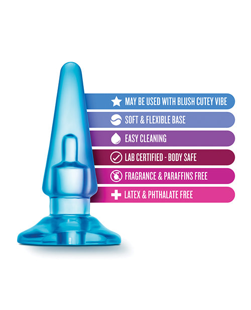 Blue Silicone Anal Plug with Tapered Tip and Vibe Compatibility