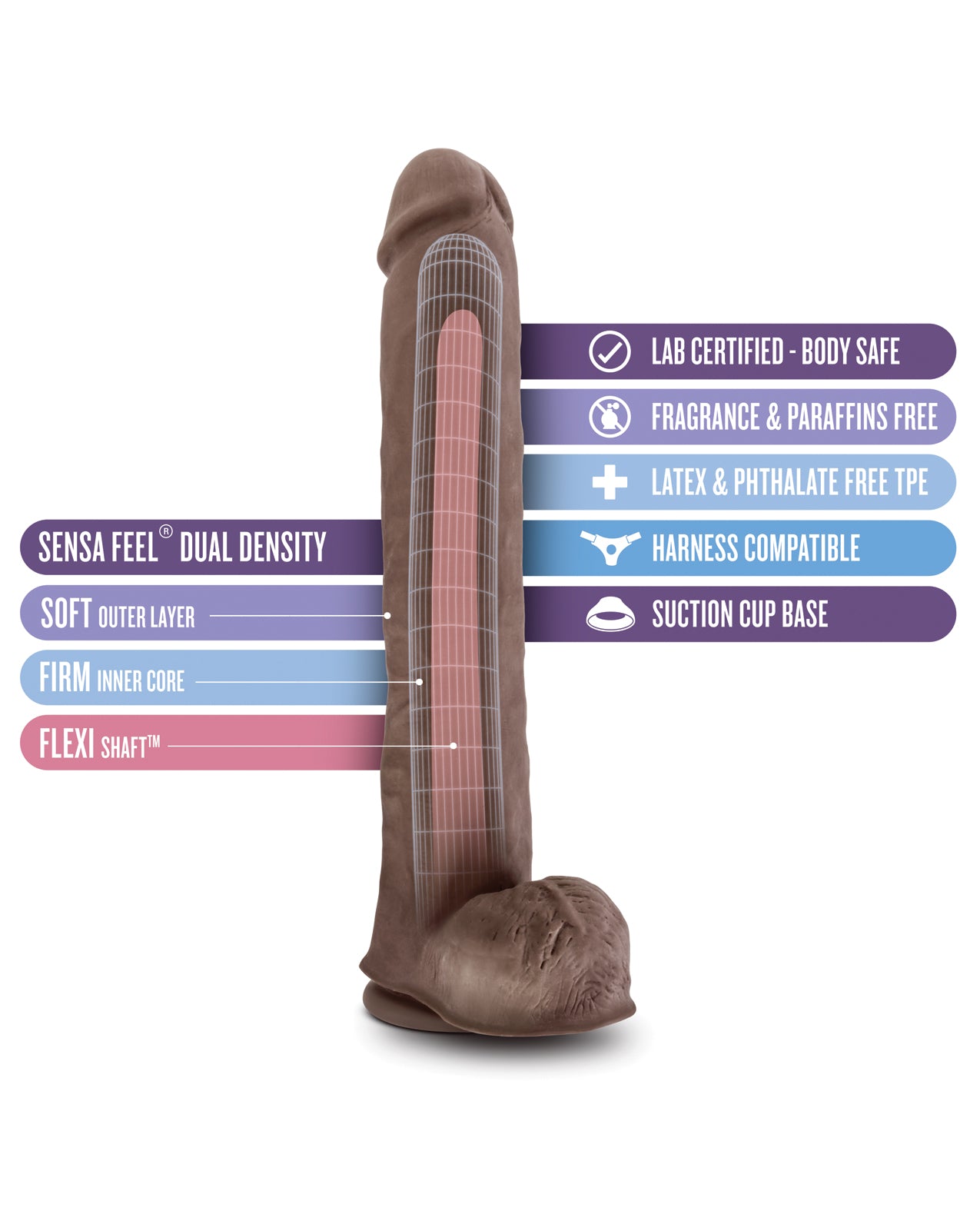 Au Naturel Daddy 14-Inch Dual Density Dong with Suction Cup in Chocolate