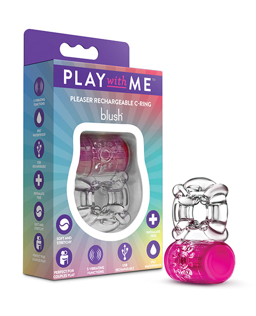 Play With Me Vibrating C-Ring Rechargeable Silicone Stretchy Fit for Penis Enhancement and Partner Stimulation