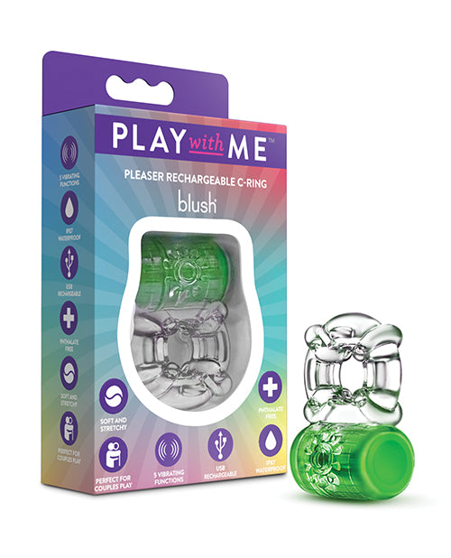 Play With Me Penis Enhancement Rechargeable Vibrating C-Ring Stretchy Fit for Enhanced Pleasure