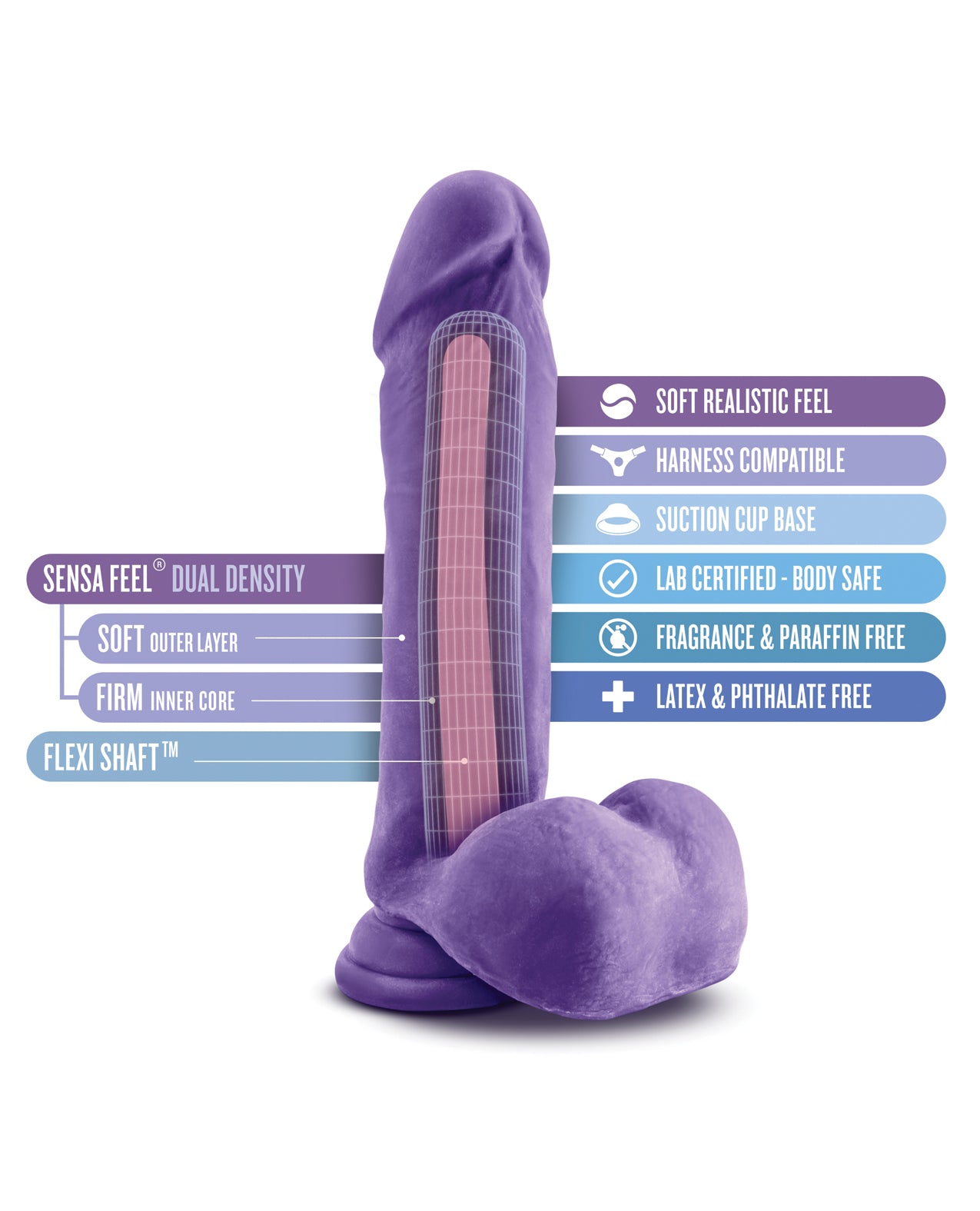 Blush Au Naturel Bold Hero 8" Dildo with FlexiShaft in Purple