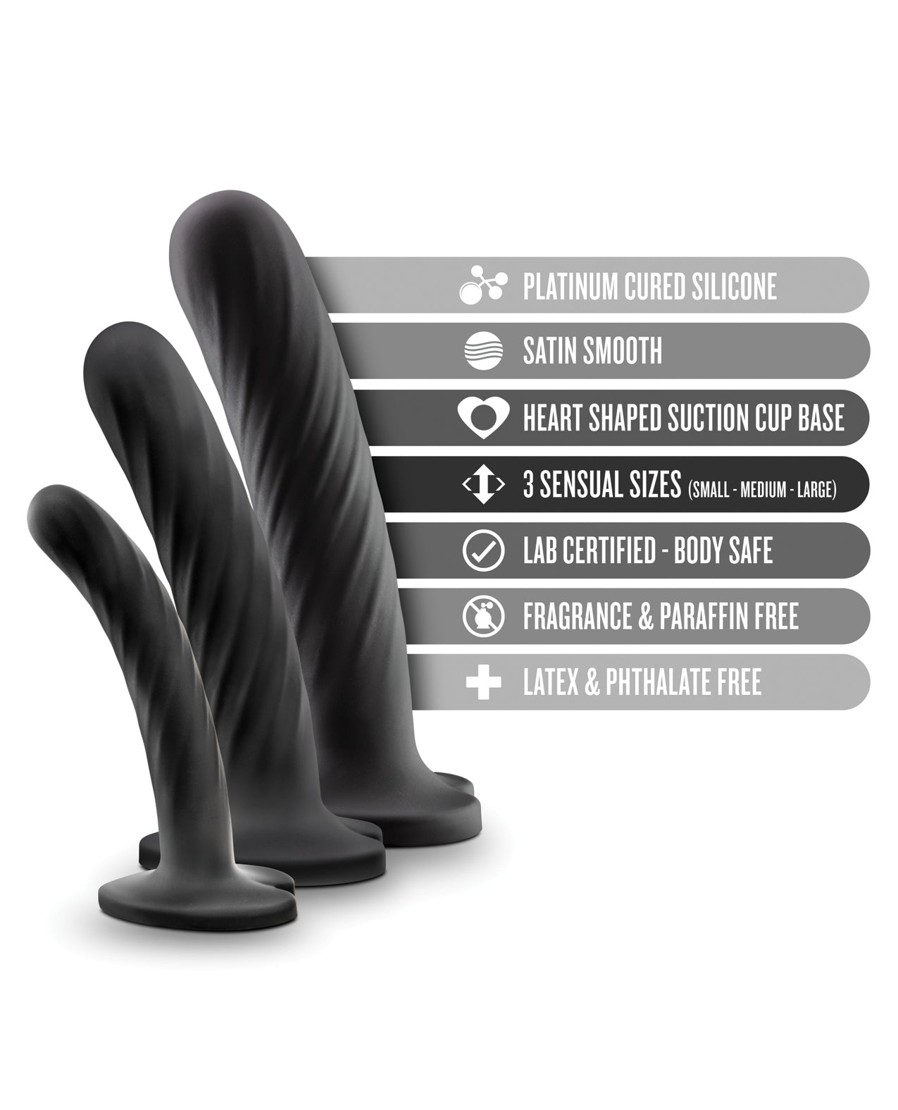 Temptasia Twist Kit Black Set of 3 Silicone Strap On Dildos