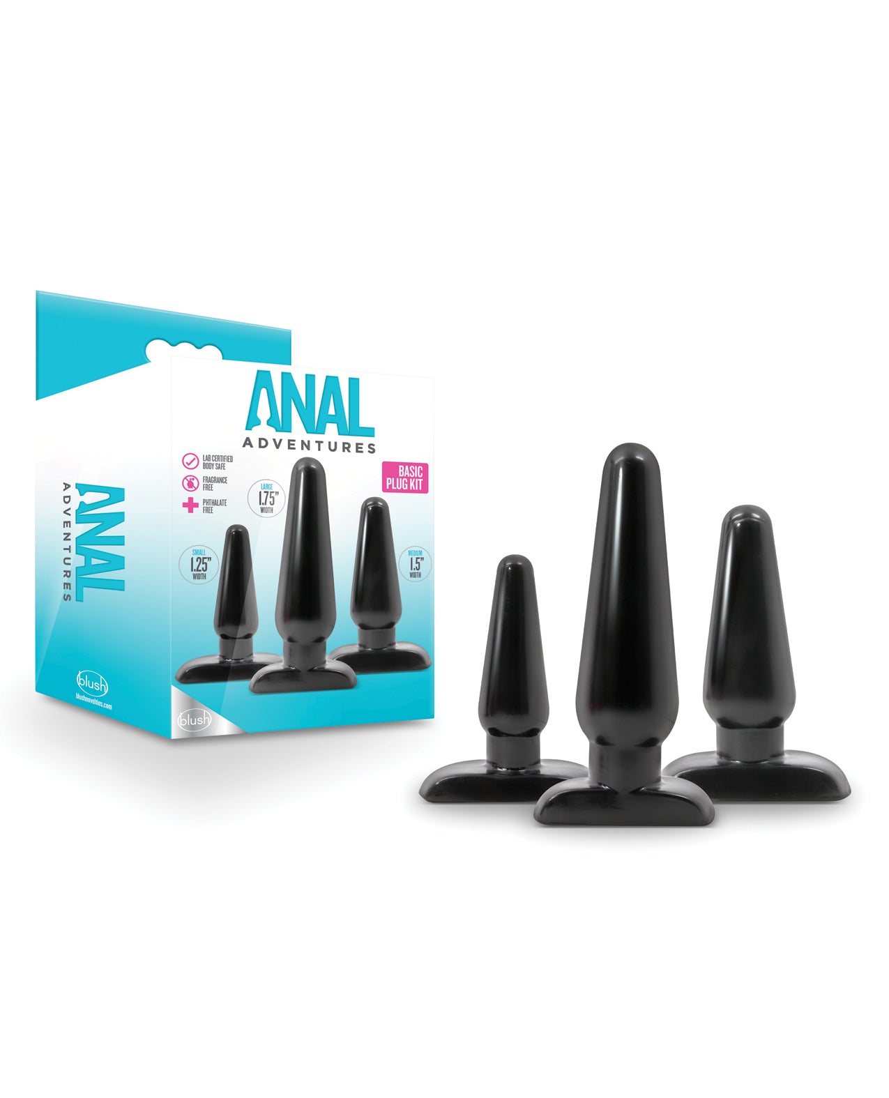 Anal Adventures Anal Plug Kit set of graduated sizes and tapered design for comfortable anal training