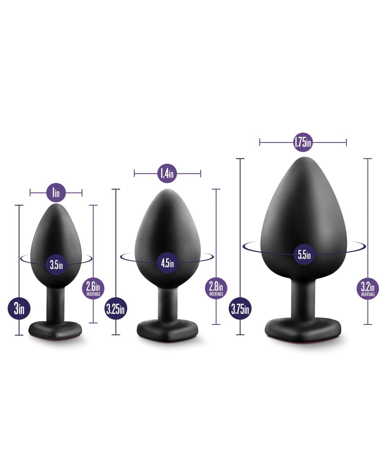 Luxe Black Anal Training Plug Set with Red Gem Detail
