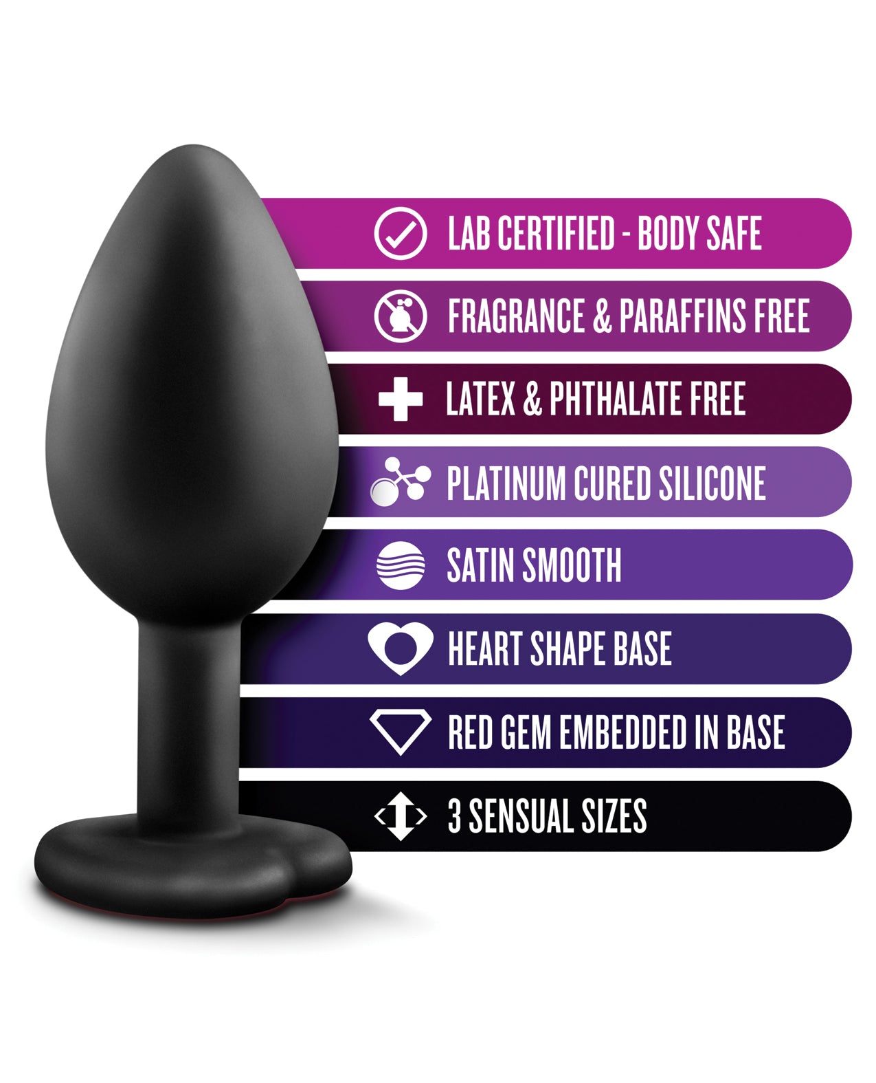 Luxe Black Anal Training Plug Set with Red Gem Detail