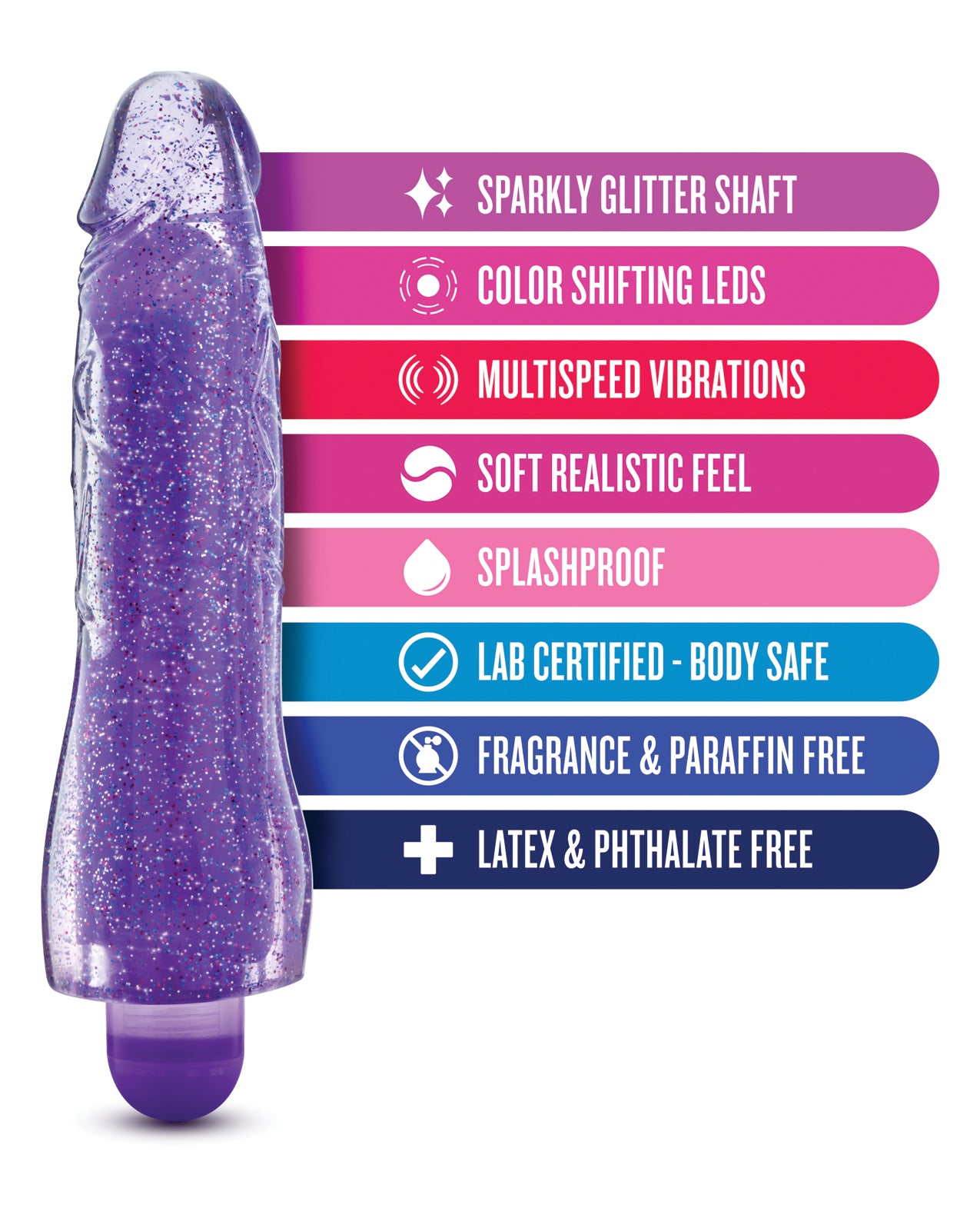 Glitter Glow Vibrator Molly in Purple with Color-Changing Lights