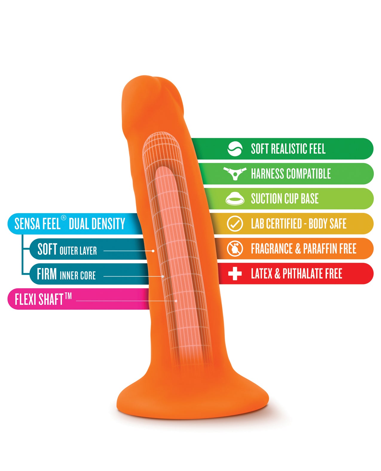 Neo Dual Density 6-Inch Dildo in Neon Orange with Suction Cup Base