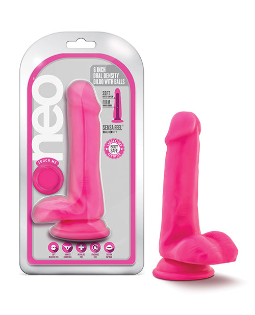 Neo Dual Density Dildo Neon Pink Suction Cup Base Realistic Texture for Versatile Pleasure