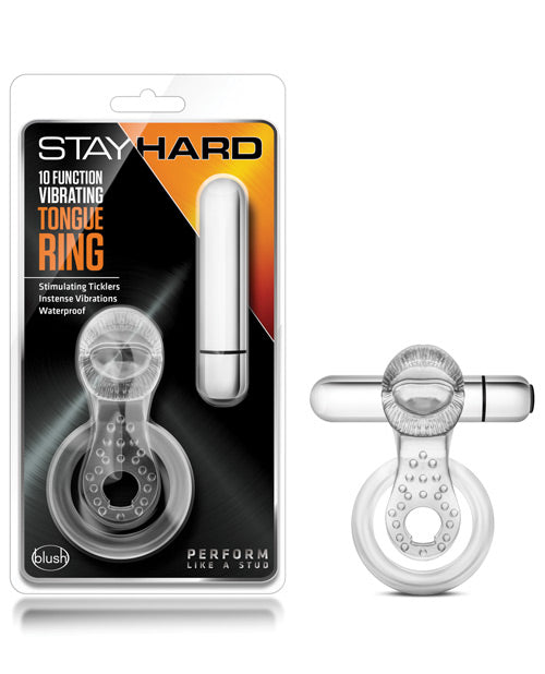 Stay Hard Penis Enhancement Vibrating Tongue Ring with 10 Functions and Removable Bullet for Couples Stimulation