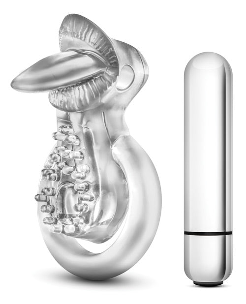 Vibrating Tongue Cock Ring with 10 Functions and Removable Bullet