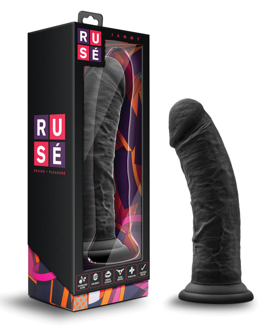 Ruse Black Silicone Dildo with Curved Shaft and Suction Cup for Intense G-Spot or Prostate Stimulation