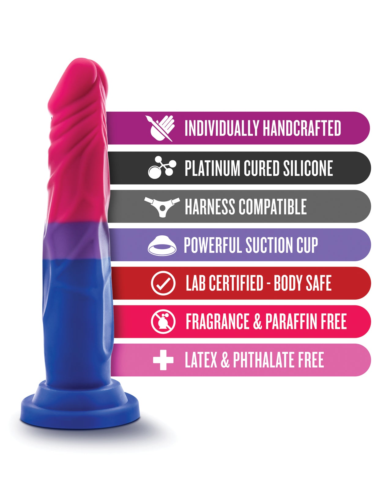 Avant P8 Bisexual Pride Dildo with Realistic Detail and Suction Base
