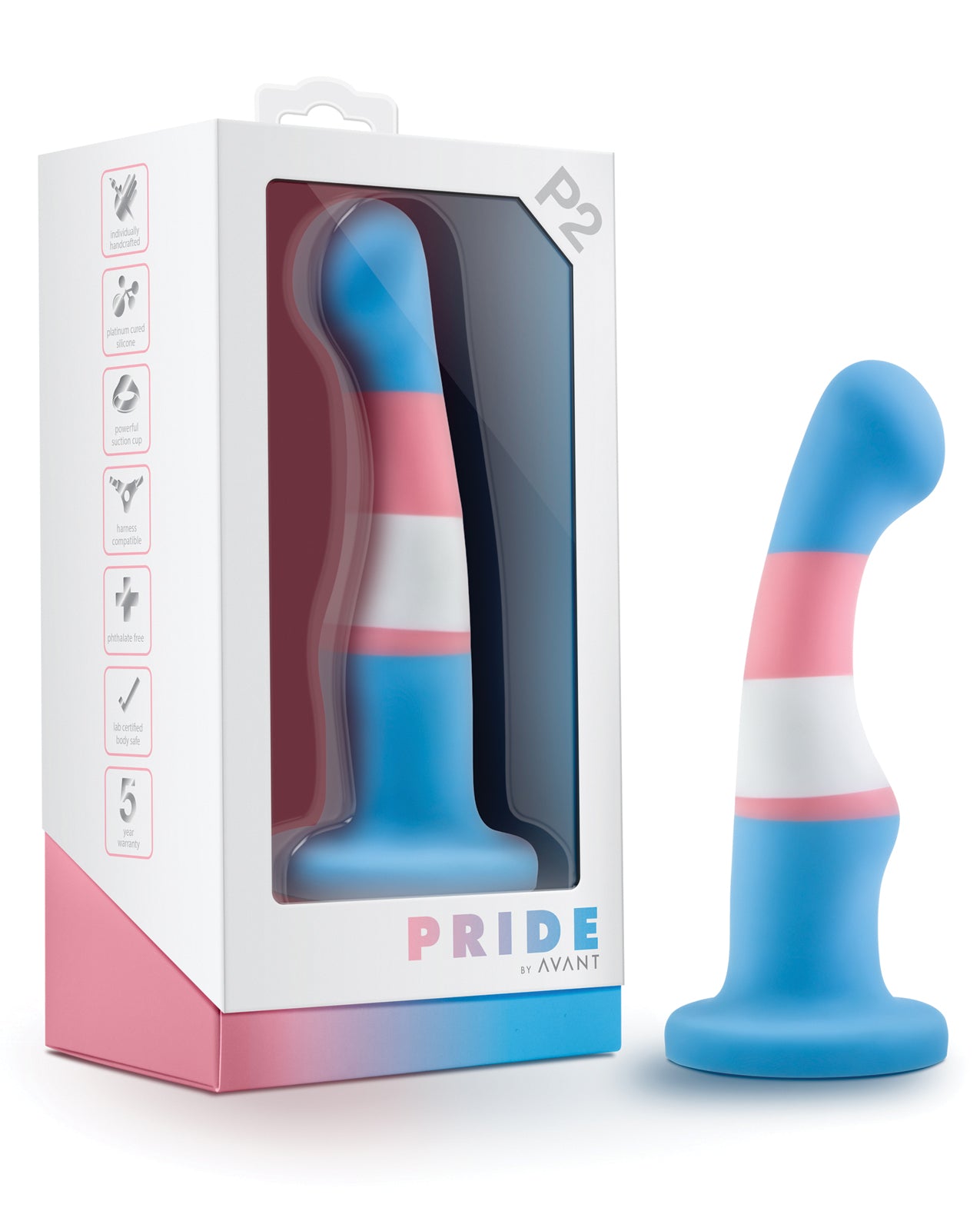 Avant Transgender Pride Silicone Dong with Suction Cup and Harness Compatible Design for Comfortable Intimate Use